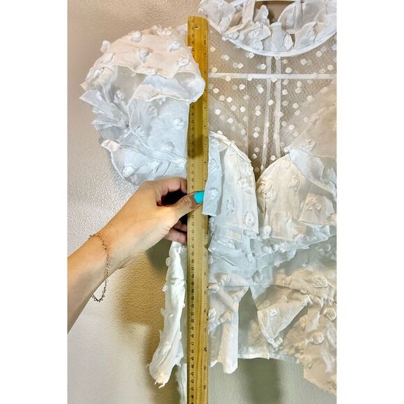 Acler Mock Neck Polka Dot Frills Ruffle White Hawk Top Women’s Size 4US - Picture 8 of 11